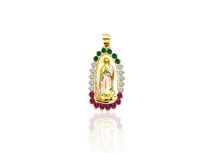 Three Tone Plated Multi Color Stone Virgin Mary Pendant